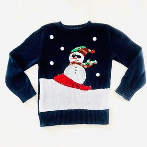 ADORABLE Snowman Holiday Flip Sequin Sweater in NAVY - two versions - SO CUTE!!